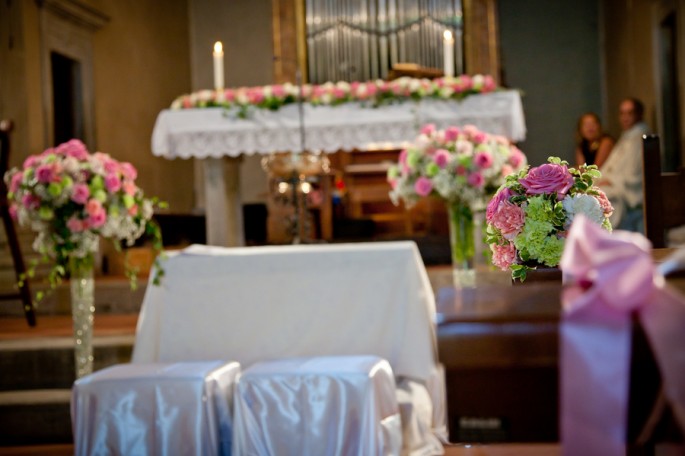 bright pink wedding flowers Tuscany