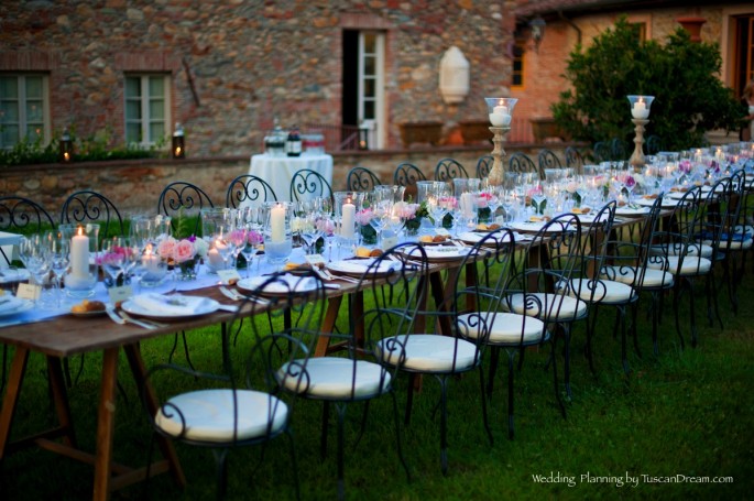 rustic wedding table flower arrangements in Tuscany