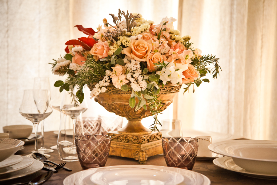 lush wedding reception flowers Tuscany