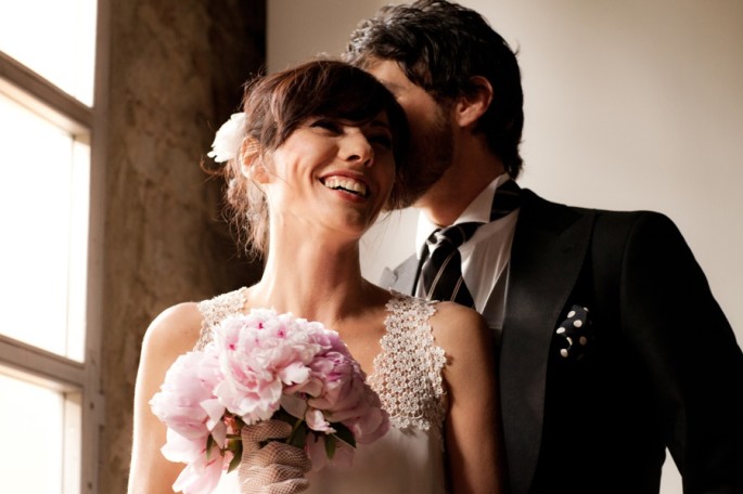 hand tied pink peonies bridal bouquet